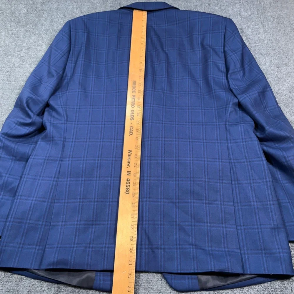 Petrocelli Soren Sport Coat Mens 46L Plaid 100% Wool Blue Glen Check Blazer Work